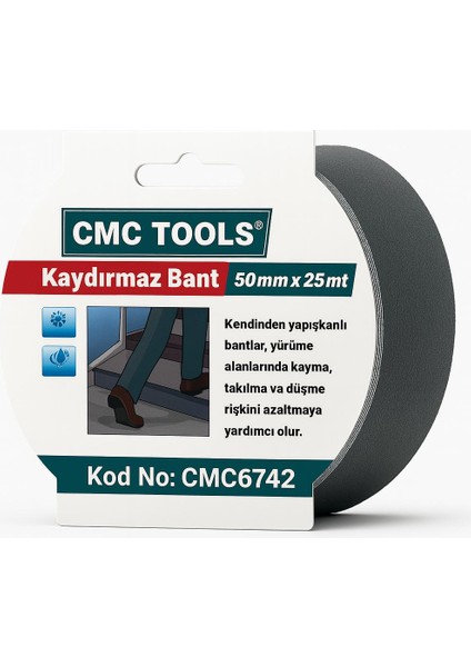 Kaydırmaz Bant 50MM x 25MT – Kendinden Yapışkanlı Zemin Güvenlik Bandı Merdiven ve Islak Alan Için