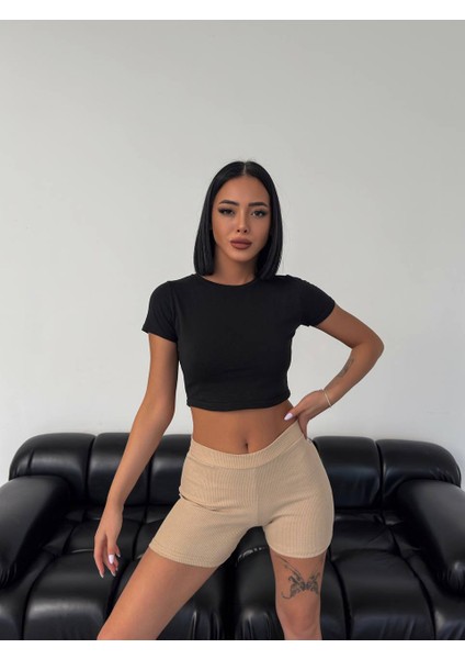 Full Likralı Kaşkorse Mini Şort