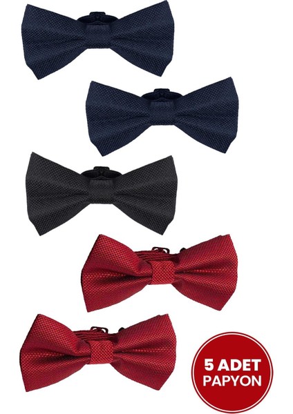 5'li Paket Armürlü Lacivert-Siyah-Kırmızı Erkek Papyon