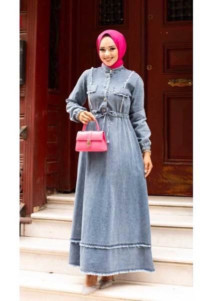 Kadın Püsküllü Denim Kot Elbise