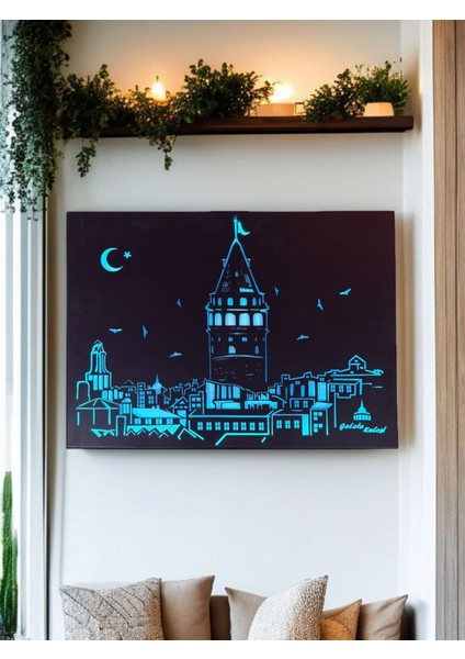 Galata Kulesi Metal Duvar Tablo Led'li 1mt USB Giriş Kablo