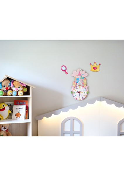 Ahşap Şato Temalı Çocuk Odası Duvar Saati Eğitici Saat Çocuk Odası Saati Dekoratif Saat fiyatları