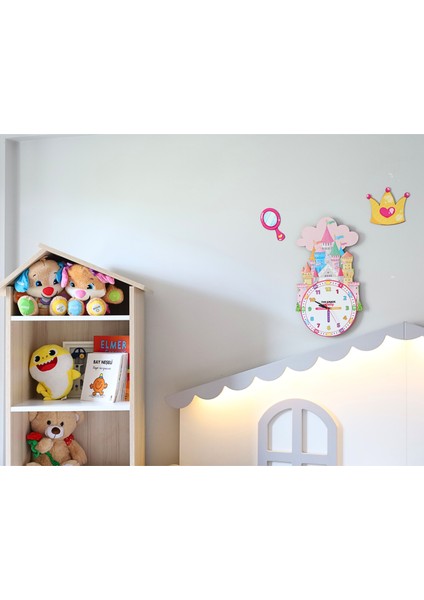 Ahşap Şato Temalı Çocuk Odası Duvar Saati Eğitici Saat Çocuk Odası Saati Dekoratif Saat modelleri