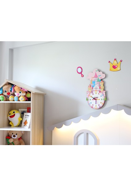 Ahşap Şato Temalı Çocuk Odası Duvar Saati Eğitici Saat Çocuk Odası Saati Dekoratif Saat fırsatları