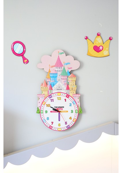 Ahşap Şato Temalı Çocuk Odası Duvar Saati Eğitici Saat Çocuk Odası Saati Dekoratif Saat indirimleri