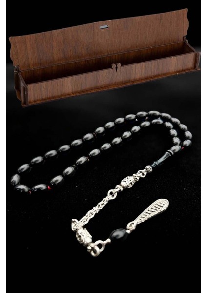 Sertifikalı Usta Işçilikli Sıkma Sistemli Siyah Mavi Iç Renk Ateş Kehribar Tesbih