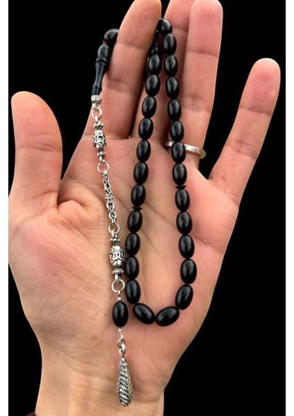 Sertifikalı Usta Işçilikli Sıkma Sistemli Siyah Mavi Iç Renk Ateş Kehribar Tesbih modelleri