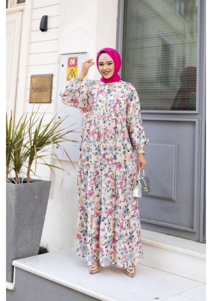 Kadın Düğmeli Desenli Gül Kurusu Modal Elbise fiyatları