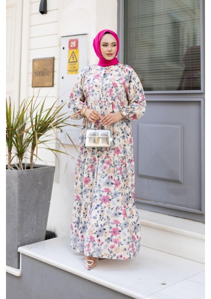 Kadın Düğmeli Desenli Gül Kurusu Modal Elbise fırsatları