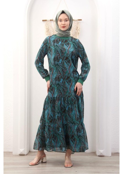 Kadın Astarlı Şifon Desenli Elbise fiyatları