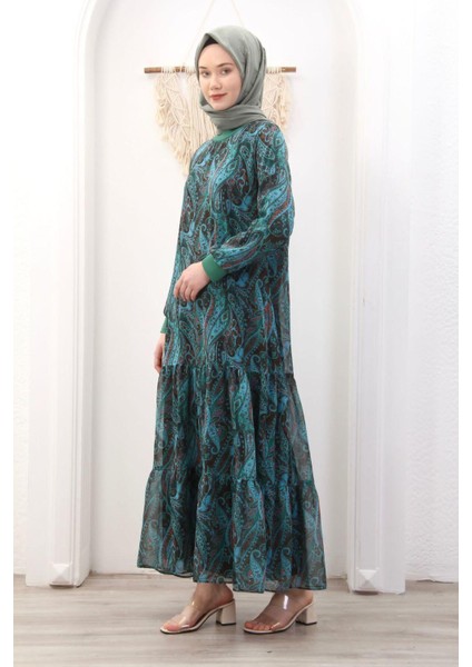 Kadın Astarlı Şifon Desenli Elbise indirimleri