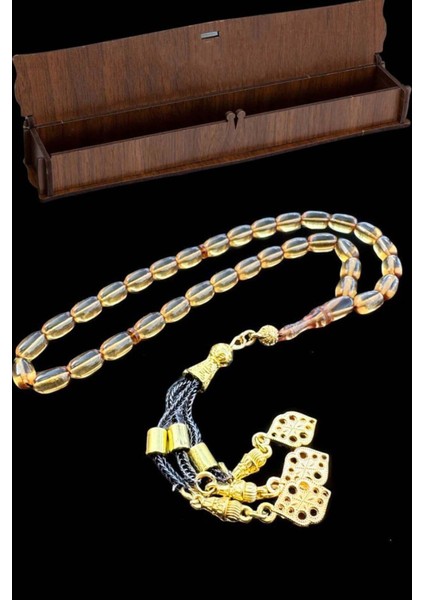 Sertifikalı Usta Işçilikli Zar Ateş Kehribar Tesbih Ahşap Kutulu Hediyelik Tespih