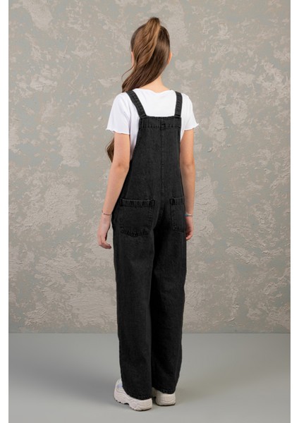 Rahat Geniş Paça Cepli Denim Salopet Jean Kız Çocuk Tulum fiyatları