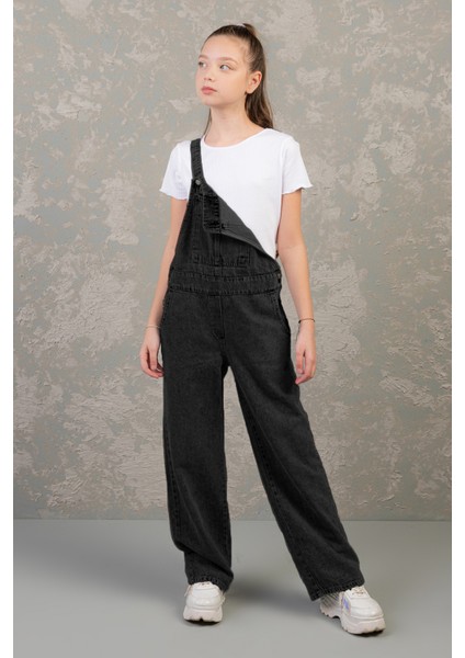 Rahat Geniş Paça Cepli Denim Salopet Jean Kız Çocuk Tulum modelleri