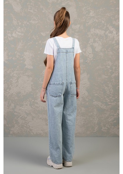 Rahat Geniş Paça Cepli Denim Salopet Jean Kız Çocuk Tulum fiyatları