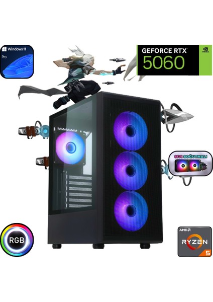 Ryzen 5 7500F 64GB Ddr5 1tb SSD Rtx 5060 240MM Sıvı Soğutma Windows 11 Pro Oyuncu Bilgisayarı