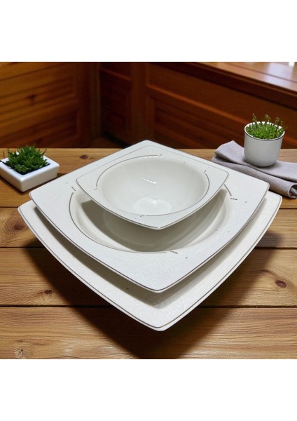 12 Kişilik Yemek Takımı Line Karebone