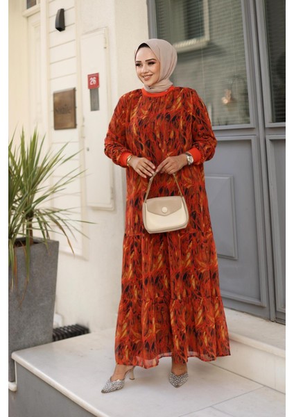 Kadın Yaprak Desenli Şifon Elbise fırsatları