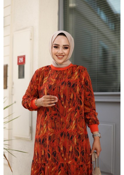 Kadın Yaprak Desenli Şifon Elbise indirimleri