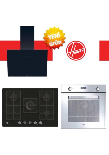 Vivonza Ankastre Set ( HOT3051WI/E Beyaz Fırın + HVG74K3B 75 cm Siyah Ocak + HDG6C1GBTK Siyah)