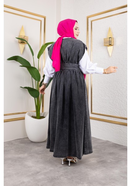 Kadın V Yaka Düğmeli Siyah Kot Jile indirimleri