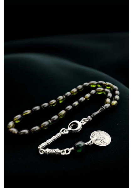 Sertifikalı Usta Işçilikli Yeşil Siyah Hareli Ateş Kehribar Tesbih Ahşap Kutulu fırsatları