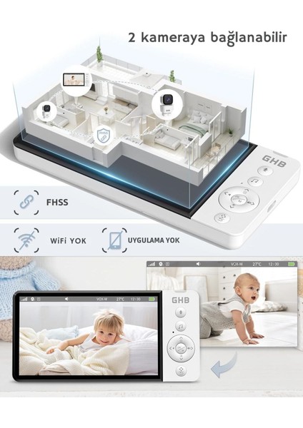 Bebek Monitörü Kamera, 5 Inç 720P Hd, 350° Dönüş, 5000 Mah, Gece Görüşü, Vox Modu fiyatları