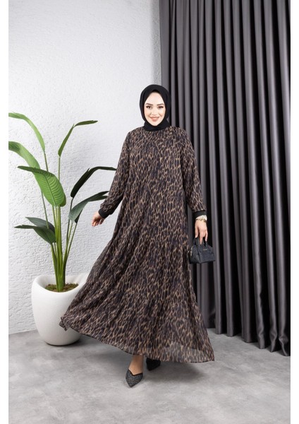 Kadın Astarlı Zebra Desenli Şifon Elbise fiyatları