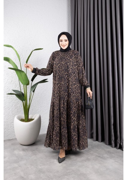Kadın Astarlı Zebra Desenli Şifon Elbise modelleri