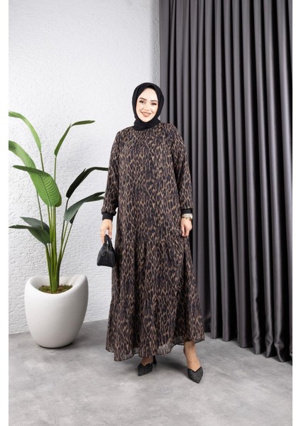 Kadın Astarlı Zebra Desenli Şifon Elbise fırsatları