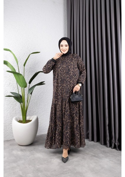 Kadın Astarlı Zebra Desenli Şifon Elbise indirimleri