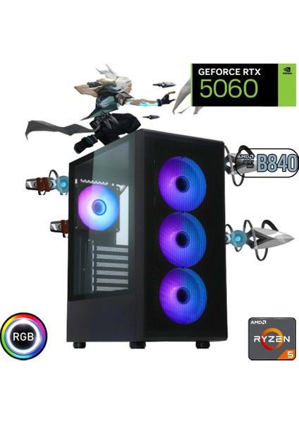 Ryzen 5 7500F 32GB Ddr5 1tb SSD Rtx 5060 B840 Wi Fi Anakart Masaüstü Bilgisayar