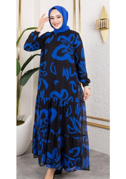 Kadın Astarlı Şifon Desenli Elbise