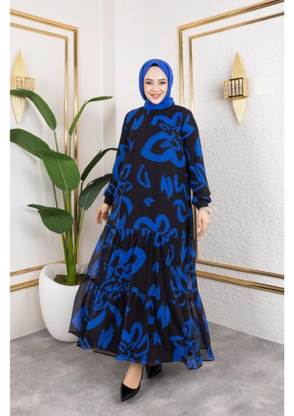 Kadın Astarlı Şifon Desenli Elbise fiyatları