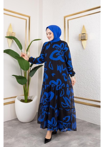 Kadın Astarlı Şifon Desenli Elbise indirimleri