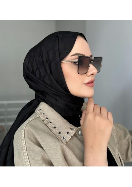 Vavscarfs Su Yolu Pamuk Jakar Şal Siyah