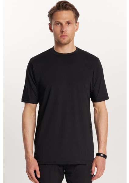 Erkek Standart Fit Pamuklu Düz Basic Baskılı Bisiklet Yaka siyah Tişört