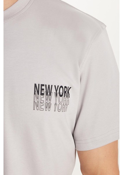Erkek Slim Fit Dar Kesim Pamuklu Düz Basic Baskılı Bisiklet Yaka Gri Tişört modelleri
