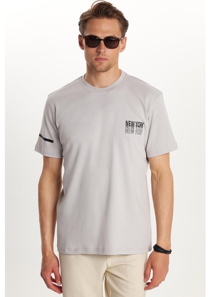 Erkek Slim Fit Dar Kesim Pamuklu Düz Basic Baskılı Bisiklet Yaka Gri Tişört fırsatları