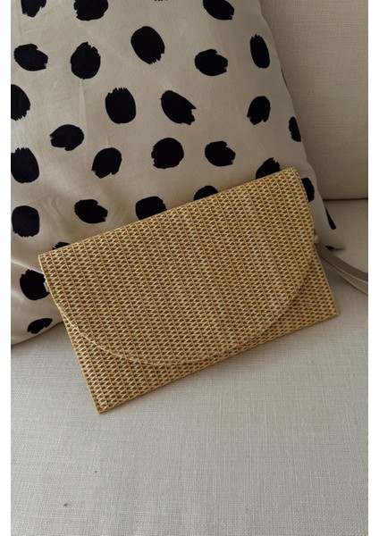 Lumi Hasır Hardal Clutch