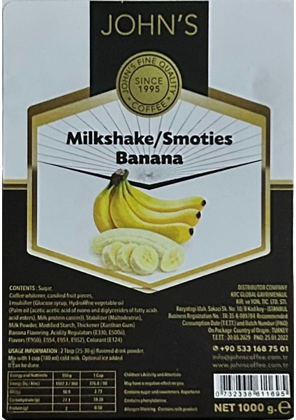 John's Muz Milkshake Tozu 250 gr fiyatları