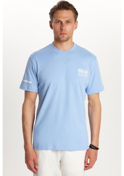 Erkek Slim Fit Dar Kesim Pamuklu Düz Basic Baskılı Bisiklet Yaka Mavi Tişört indirimleri