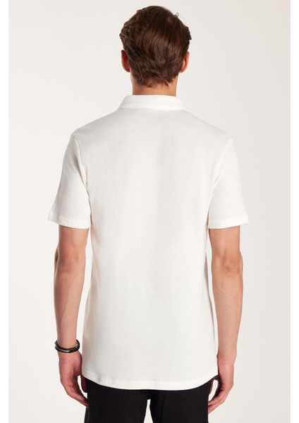 Erkek Slim Fit Dar Kesim %100 Pamuk Fermuarlı Beyaz Polo Yaka Tişört indirimleri
