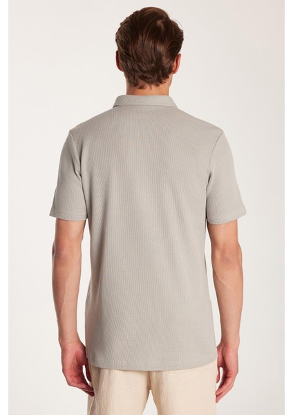 Erkek Slim Fit Dar Kesim %100 Pamuk Fermuarlı Gri Polo Yaka Tişört indirimleri