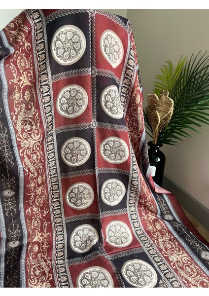 Vavscarfs Versa Desen Pamuk Ipek Şal Bordo-Lacivert