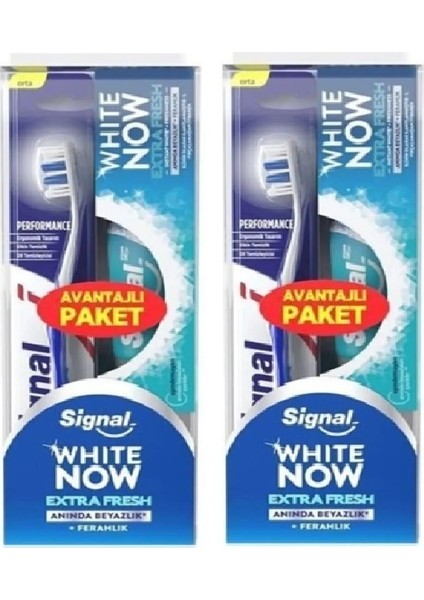 White Now Extra Fresh Diş Macunu 50 ml + Diş Fırçası x 2 Set