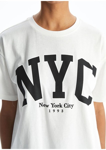Xsıde Bisiklet Yaka New York Baskılı Kadın Tişört (S5) modelleri