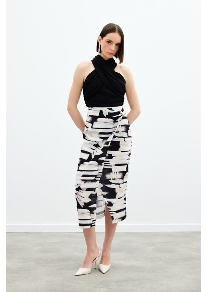 Desenli Keten Kalem Etek - Siyah modelleri