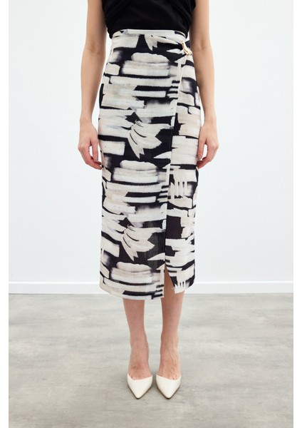 Desenli Keten Kalem Etek - Siyah fırsatları