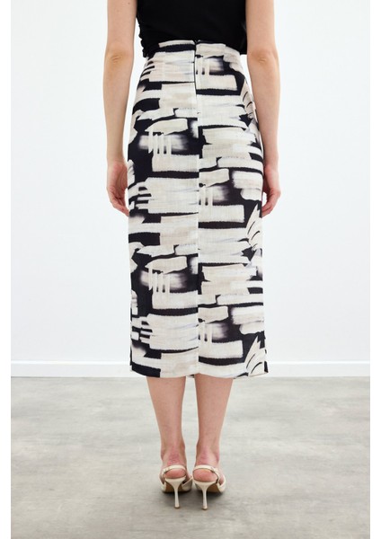 Desenli Keten Kalem Etek - Siyah indirimleri